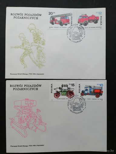 Польша 1985 Три КПД с полной серией марок "История разработки пожарных машин" (спецгашение) Mi.2961-2966 каталог 3.50 евро