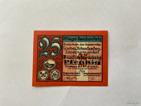 Нотгельд 25 пфеннигов Трайбс. Веймарская республика - 1602