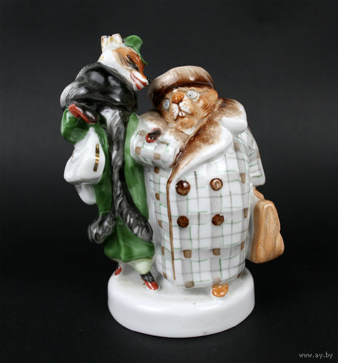 Статуэтка 'Лиса и бобер', фарфор, ЛФЗ, CCCР, 1960-е гг.