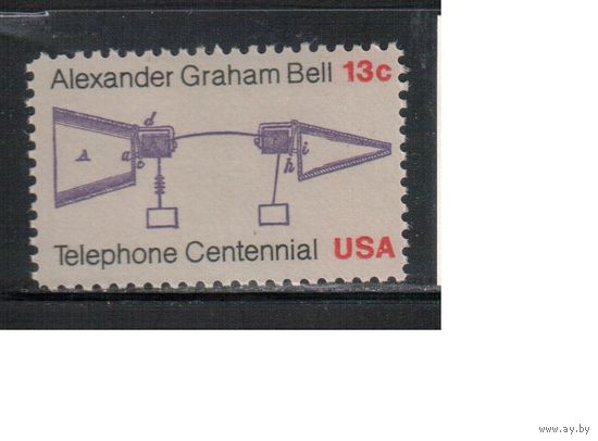 США-1976, (Мих.1257) , ** , Изобретение телефона Беллом (одиночка)