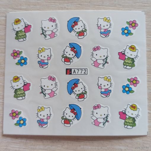 Hello Kitty слайдеры для ногтей. Водные наклейки-переводки на ногти