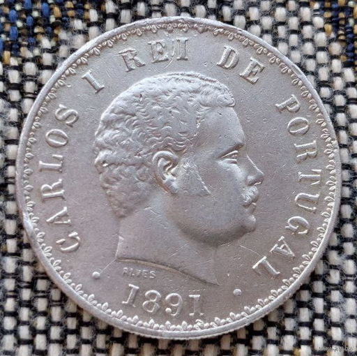 Португалия 500 рейсов 1891 года. Король Карлос I. Серебро! Сторгуй за свою цену, предложи обмен! Y100