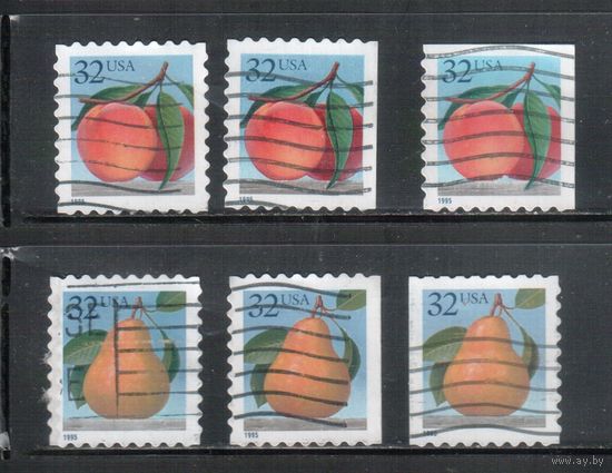 США-1995 (Мих.2603-2604) , гаш. , Стандарт, Фрукты, (полная серия), разн.зубцовки