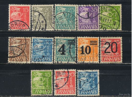 Дания 1933-40 Вып Каравелла Фон квадратный Надп Стандарт #202-4,206-9,215-6,256,261-3