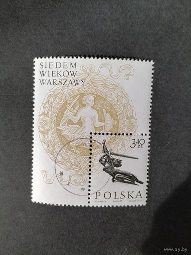 Польша 1965 Блок Mi.37 с маркой "Семь веков Варшаве" (гашение с клеем) марка Mi.1605 каталог 0.90 евро