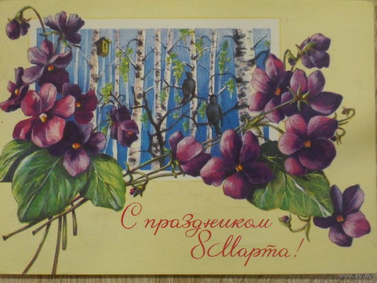 ПОДПИСАННАЯ ОТКРЫТКА СССР. ПРОШЕДШАЯ ПОЧТУ. "С ПРАЗДНИКОМ 8 МАРТА." ХУД. И. ЗЕЛЕНСКАЯ.1976 год.
