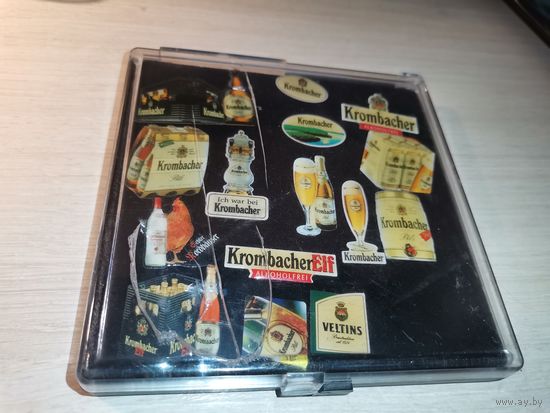 Значки металлические в коробке, 15 шт., пивной бренд "Krombacher".