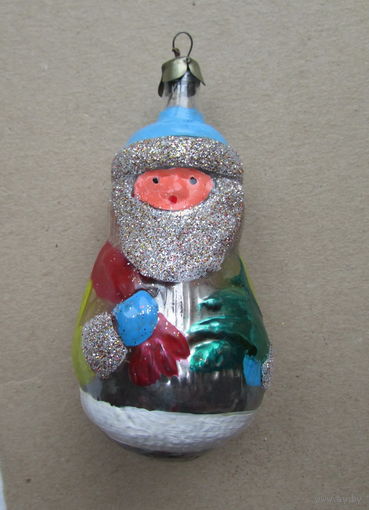 Редкая елочная игрушка "Дед Мороз". Стекло, СССР