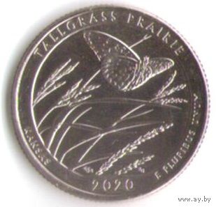25 центов 2020 г. Парк=55 Национальный заповедник Толлграс-Прери Двор P _UNC