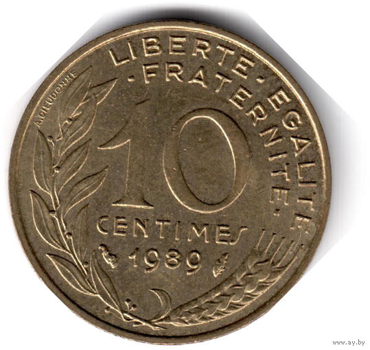 Франция. 10 сантимов. 1989 г.