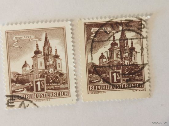 Лот из двух марок (коричневая, темно  коричневая) - Церковь Мариазелла. Выпуск 1957.