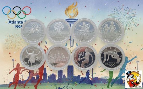 США 1 доллар 1995 года, Proof. Полный набор 8 унций "Олимпиада в Атланте". Серебро! Сторгуй за свою цену, предложи обмен! S1280