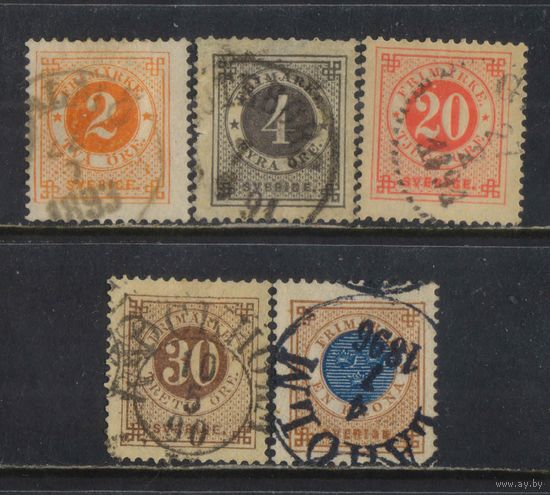 Швеция 1886 Герб Стандарт Крона Надп #29,31,34,35,37