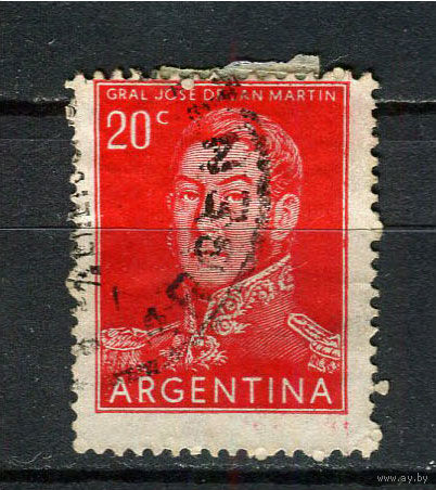 Аргентина - 1954/1959 - Генерал Хосе де Сан-Мартин 20С - [Mi.620] - 1 марка. Гашеная.  (Лот 26BZ)