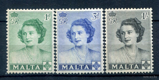 Британские колонии - Мальта - 1950г. - принцесса Елизавета - 3 марки - полная серия, MLH с пожелтением клея [Mi 220-222]. #2-Bc-52-A-2
