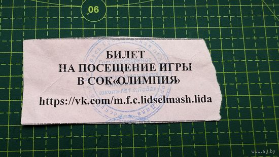 Билет на игру по минифутболу г. Лида,в этом матче лидчане стали чемпионами Беларуси