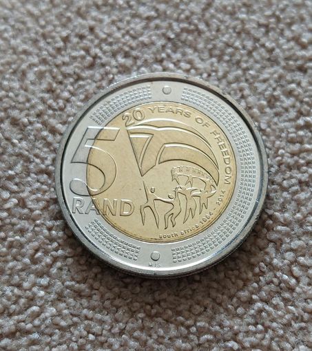 ЮАР 5 рандов, 2014 20 лет отмене апартеида UNC