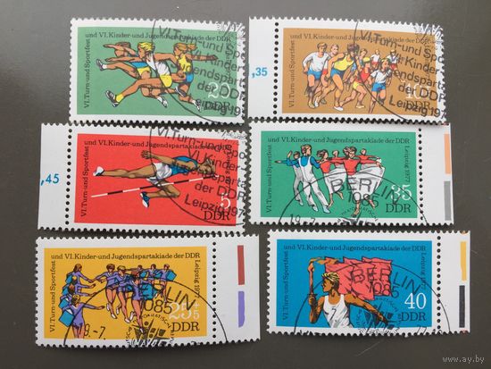 ГДР 1977 год. VI детско-юношеская Спартакиада в Лейпциге (серия из 6 марок со спецгашением)