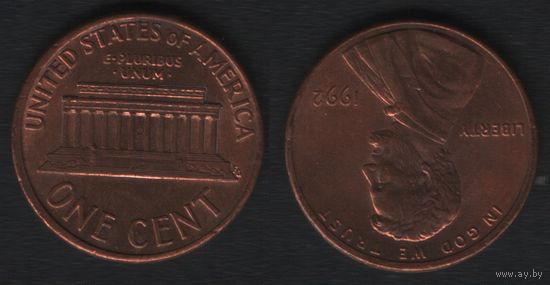 США km201b 1 цент 1992 год (-) (_5 ТОРГ ЛЮБОЙ