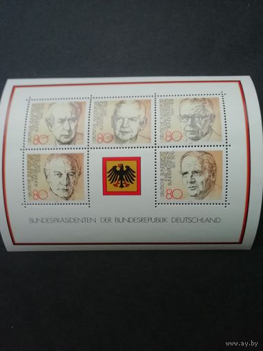 ФРГ 1982 Блок Mi.18 с серией из пяти марок "Президенты Германии" (чистый**) марки Mi.1156-1160 каталог 6.50 евро