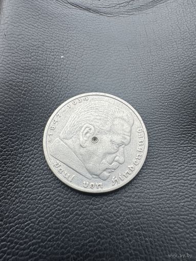 Монета. 5 рейхсмарок. 1936г. Серебро. С изображением Пауля фон Гинденбурга