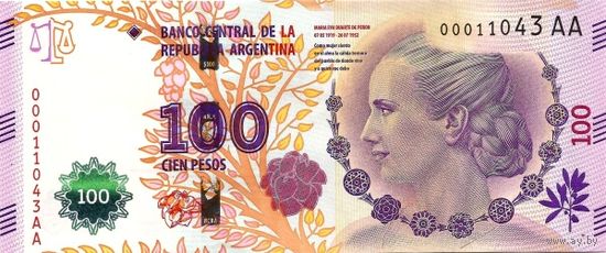 Аргентина 100  песо образца 2012 года UNC p353c серия СА