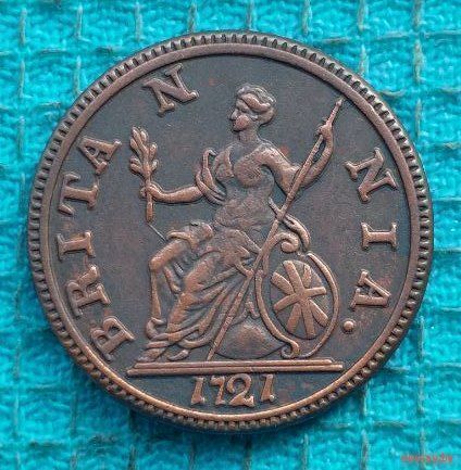 Великобритании 1 фартинг 1721 года. Виктория. Корона. Предложи свою цену или обмен!