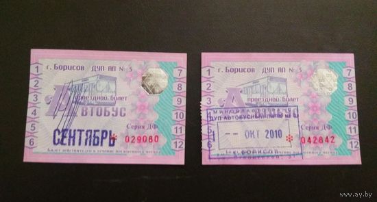 Проездной билет. г.Борисов, 2010 год. Цена за один.