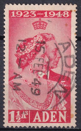 100.BrKS. Великобритания. Колонии. Аден. Серебряная свадьба Георга VI и Елизаветы. 1948 г. 1 1/2a. Mi.#31.