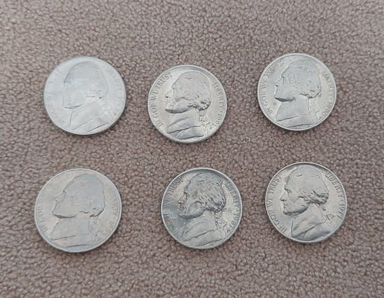 США 5 центов 1993P, 1991P, 1990P, 1989P, 1987P, 1977