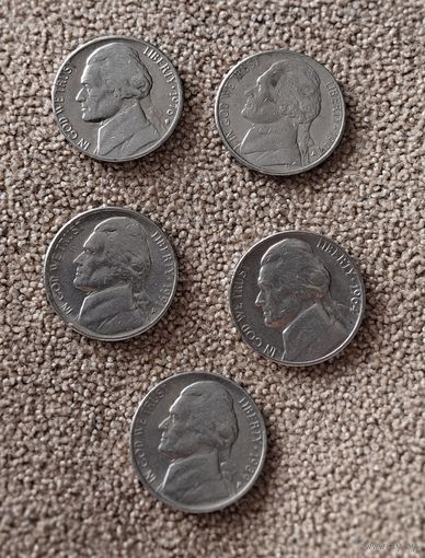 США 5 центов 1997P, 1991P, 1989P, 1976D, 1964