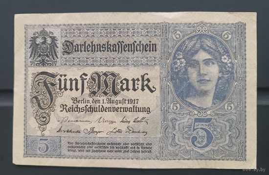 5  марок 1917 банкнота  Германия   Берлин Кайзеровская империя