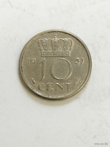 Нидерланды 10 центов 1951
