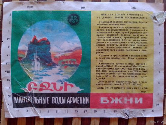 Этикетка от минералки.Армения