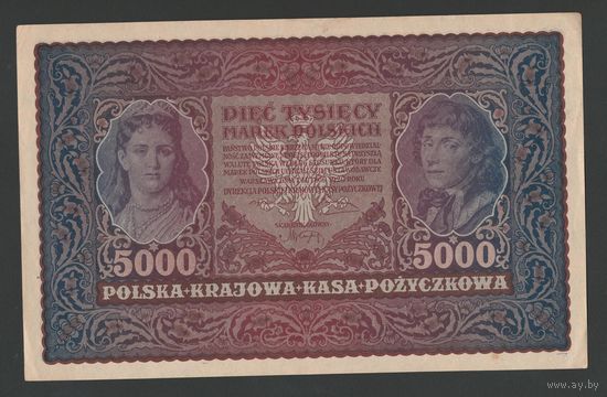 Польша 5000 марок 1919 года. Серия II E. Тип P-31(1). Состояние aUNC