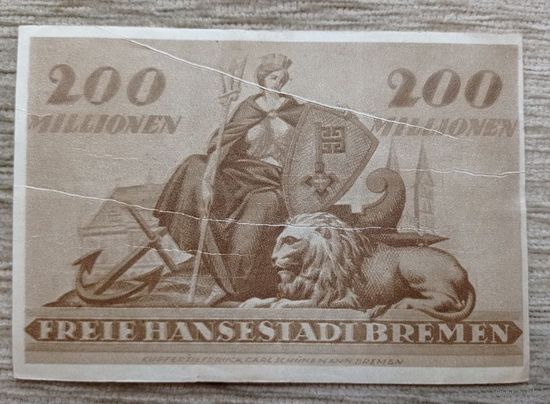Werty71 Германия 200000000 марок 1923 200 миллионов банкнота Бремен