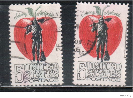 США-1966, (Мих. 908 х+у) , гаш. , Фольклор, Яблоко (одиночка), 2 типа бумаги(1)