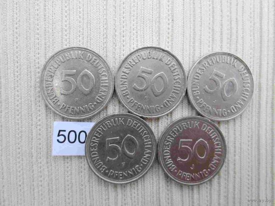 5 монет по 50 пфеннигов лот 500