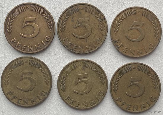 Германия 5 пфеннигов 1950 г. D. Цена за 1 шт.
