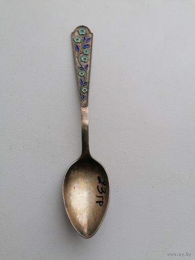 Ложка чайная серебро 875 пробы СССР эмали 23 грамма, торги с Рубля