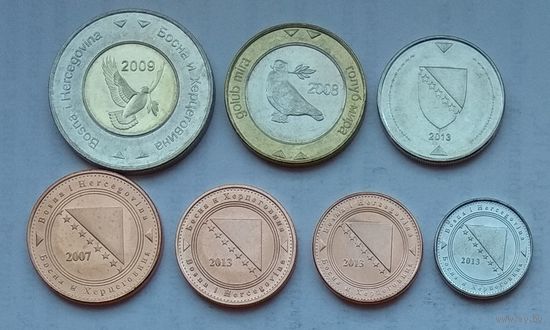 Босния и Герцеговина 5, 10, 20, 50 феннингов, 1, 2, 5 марок 2007 - 2008 - 2009 - 2013 гг. Комплект 7 шт.
