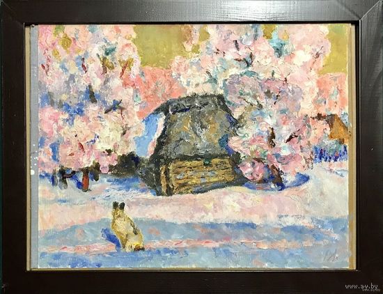 Ландарский Р.Е. Заслуженный художник"Пейзаж с собакой"К/М. 45х35см.