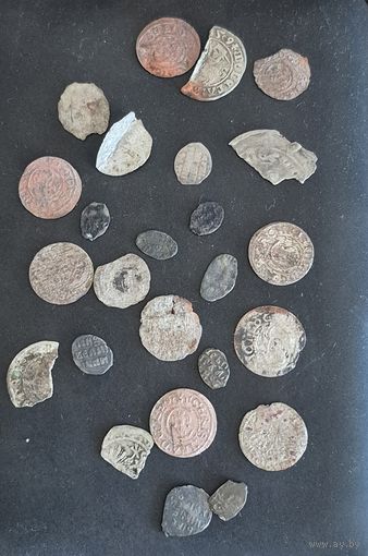 Монеты, серебро, чешуйки.