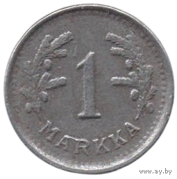 Финляндская Республика (Финляндия). 1 марка 1950 Н. Брак. Раскол штемпеля (соединены буквы А и R).