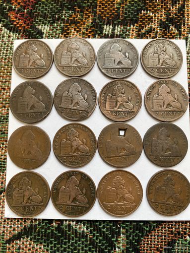 Аукцион с рубля . Лот монет . 2 сантима Бельгия 1862- 1919 год