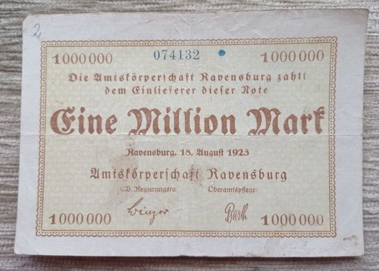 Werty71 Германия Веймар 1000000 марок 1923 банкнота 1 миллион гроссгельд РАВЕНСБУРГ