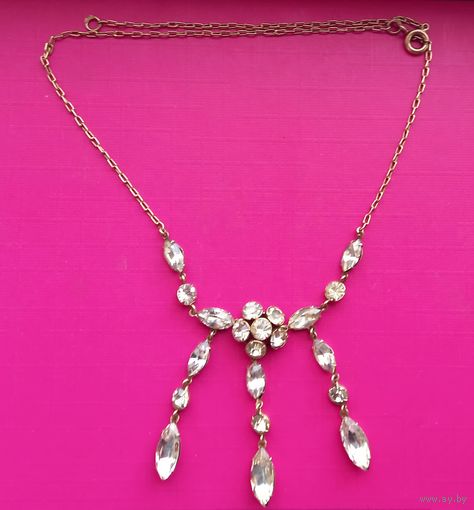 Колье Горный хрусталь. Серебро СССР 875 проба звезда. Позолота