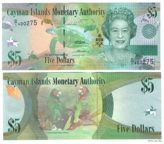 Каймановы острова 5 долларов 2010 года UNC