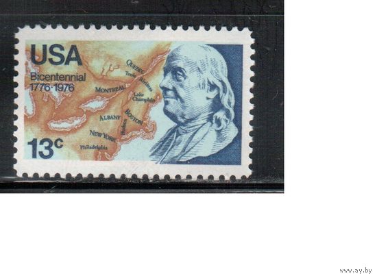 США-1976, (Мих.1277) , **  , 200-дет независимости, Личности , Франклин(одиночка)