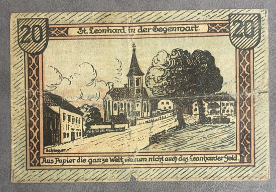 Нотгельды Австрия Сент-Леонард, 20 геллеров 1920 год